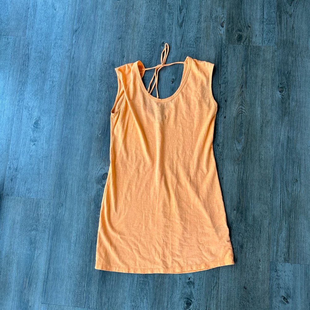 Orange Shirt Dress Sundress with Keyhole Back Backless Design - Size Small